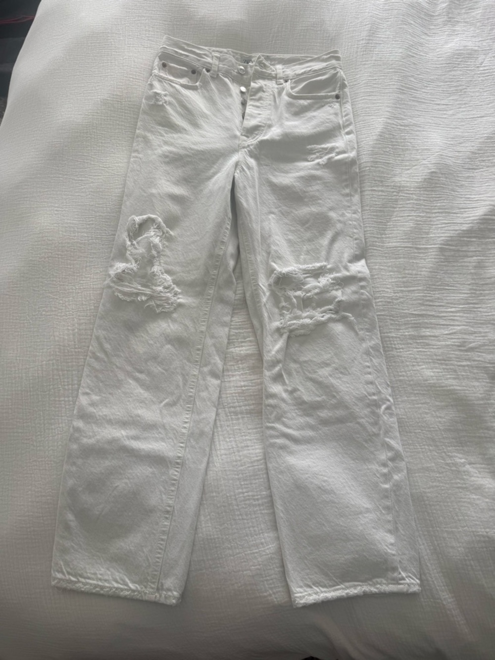 Zara The Bliss Straight Leg White Jeans